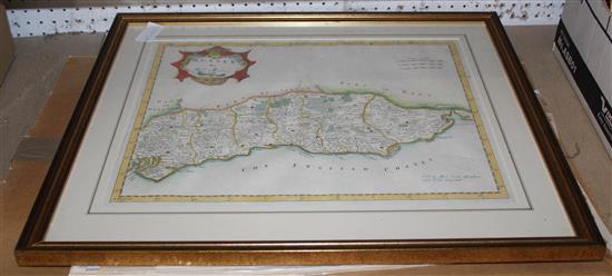 Quantity of coloured maps, mainly Sussex, loose and framed